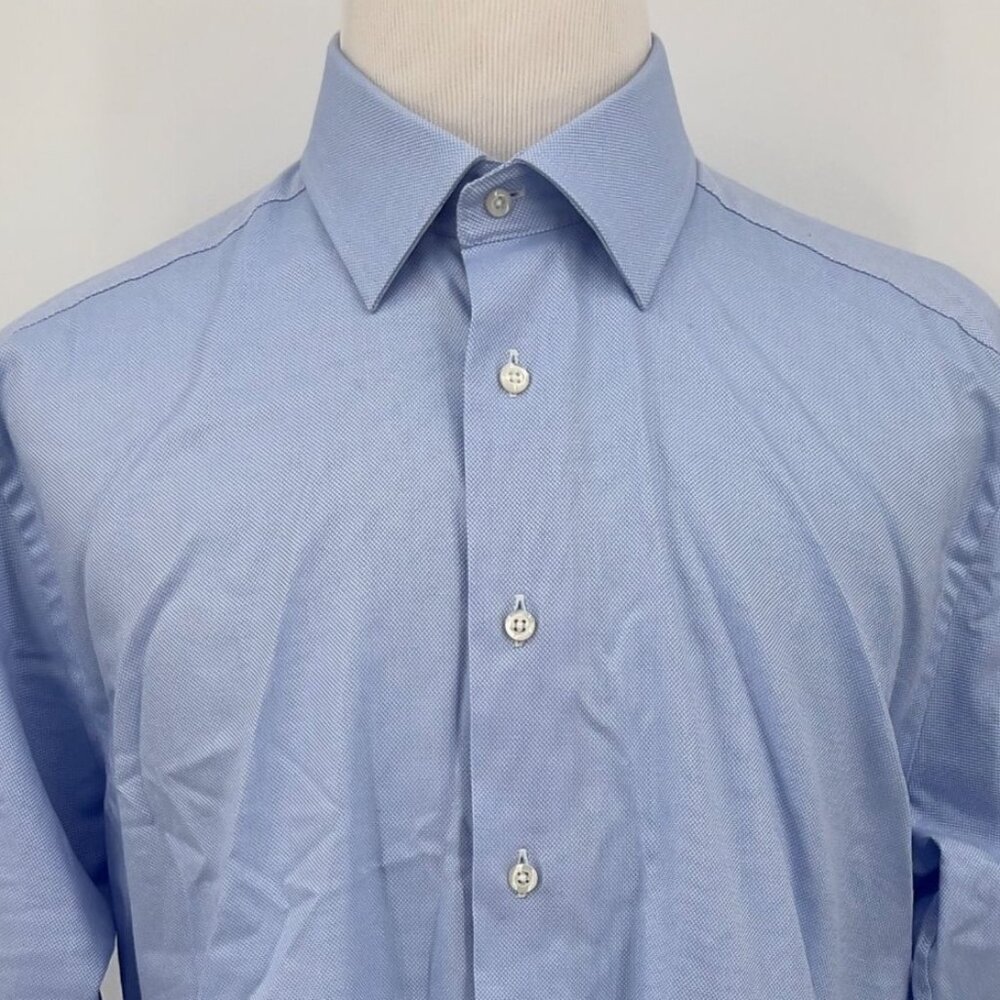 David Donahue Mens Dress Shirt 17 34/35 100% Cotton Light Blue Long Sleeve
